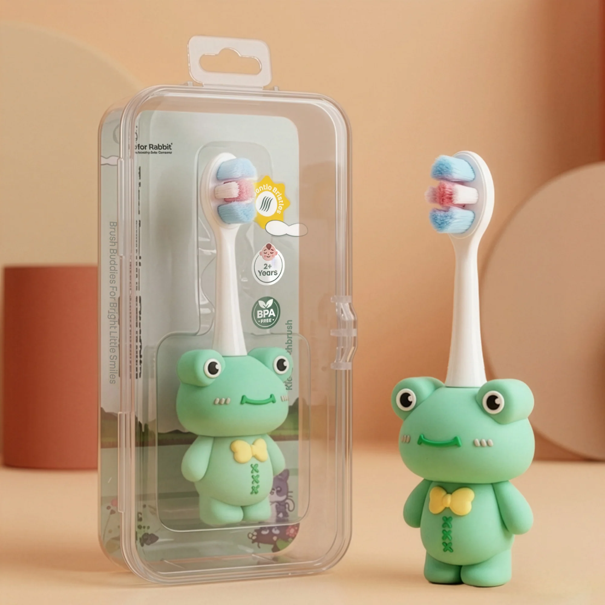 Tiny Smiles Zoobie Kids Toothbrush 2+ Years, Ultra Soft PBT Bristles, Self Standing Animal Design