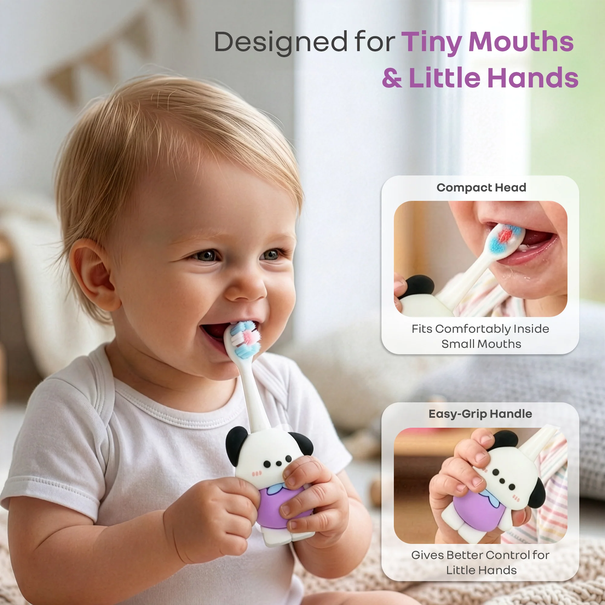 Tiny Smiles Zoobie Kids Toothbrush 2+ Years, Ultra Soft PBT Bristles, Self Standing Animal Design - Image 13