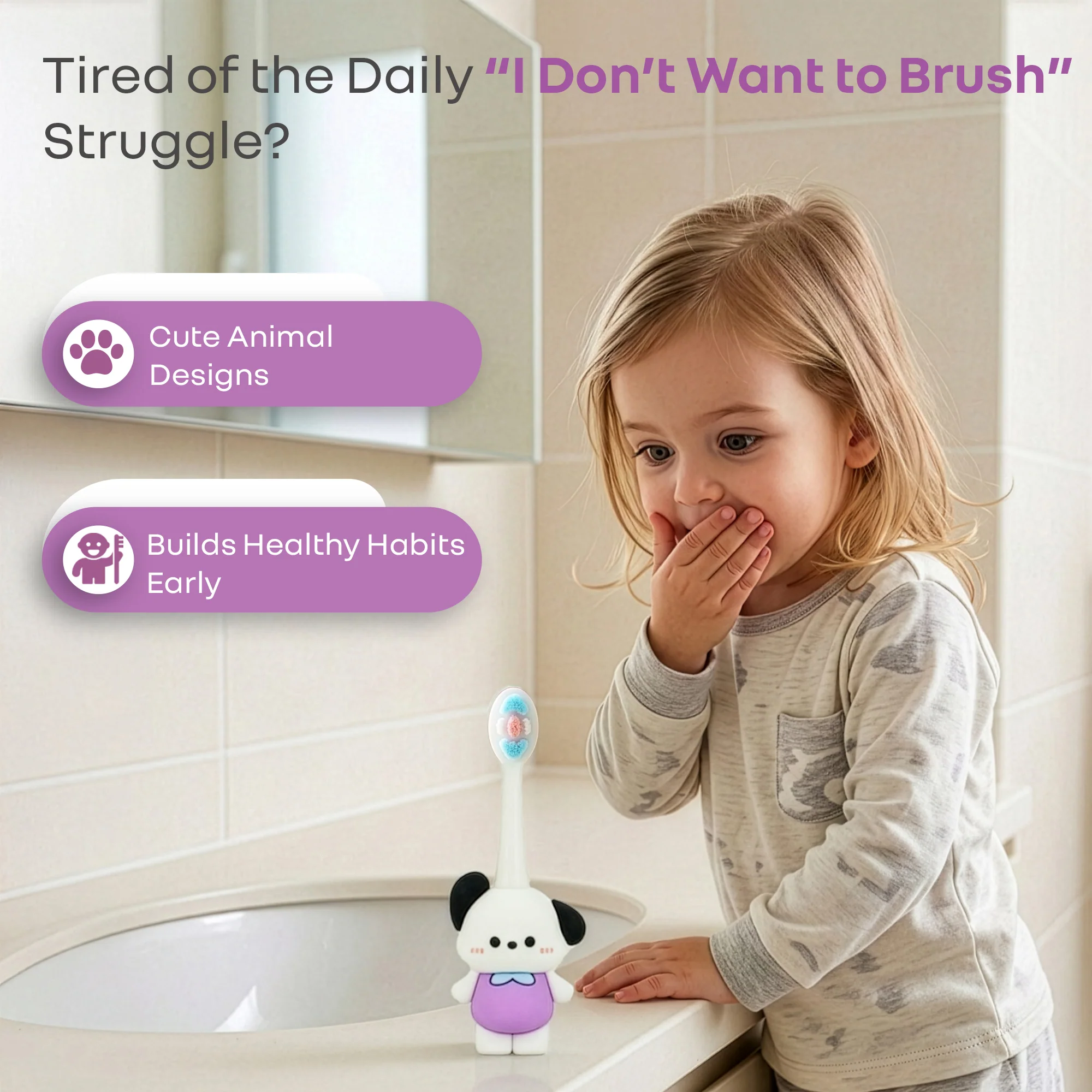 Tiny Smiles Zoobie Kids Toothbrush 2+ Years, Ultra Soft PBT Bristles, Self Standing Animal Design - Image 16