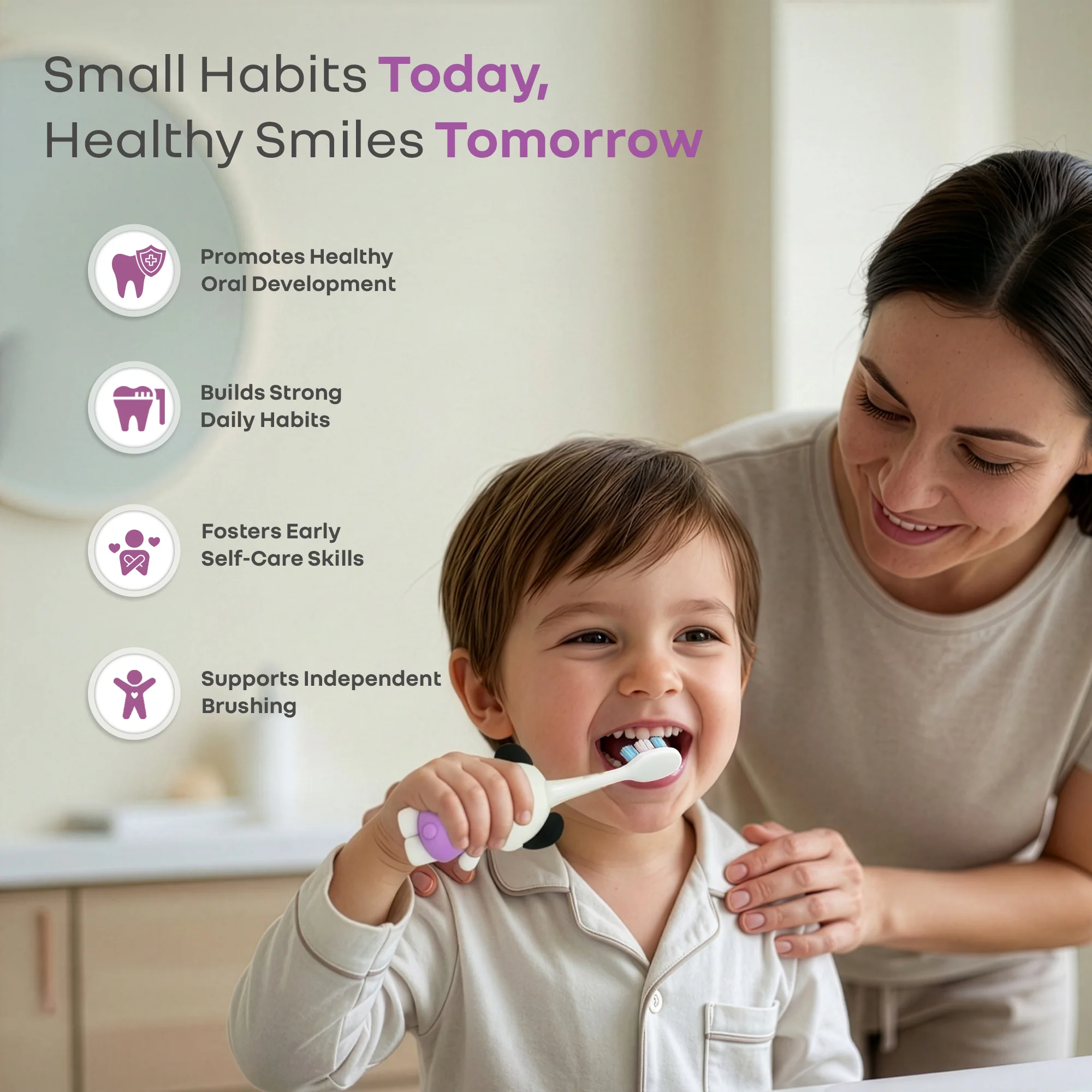 Tiny Smiles Zoobie Kids Toothbrush 2+ Years, Ultra Soft PBT Bristles, Self Standing Animal Design - Image 17