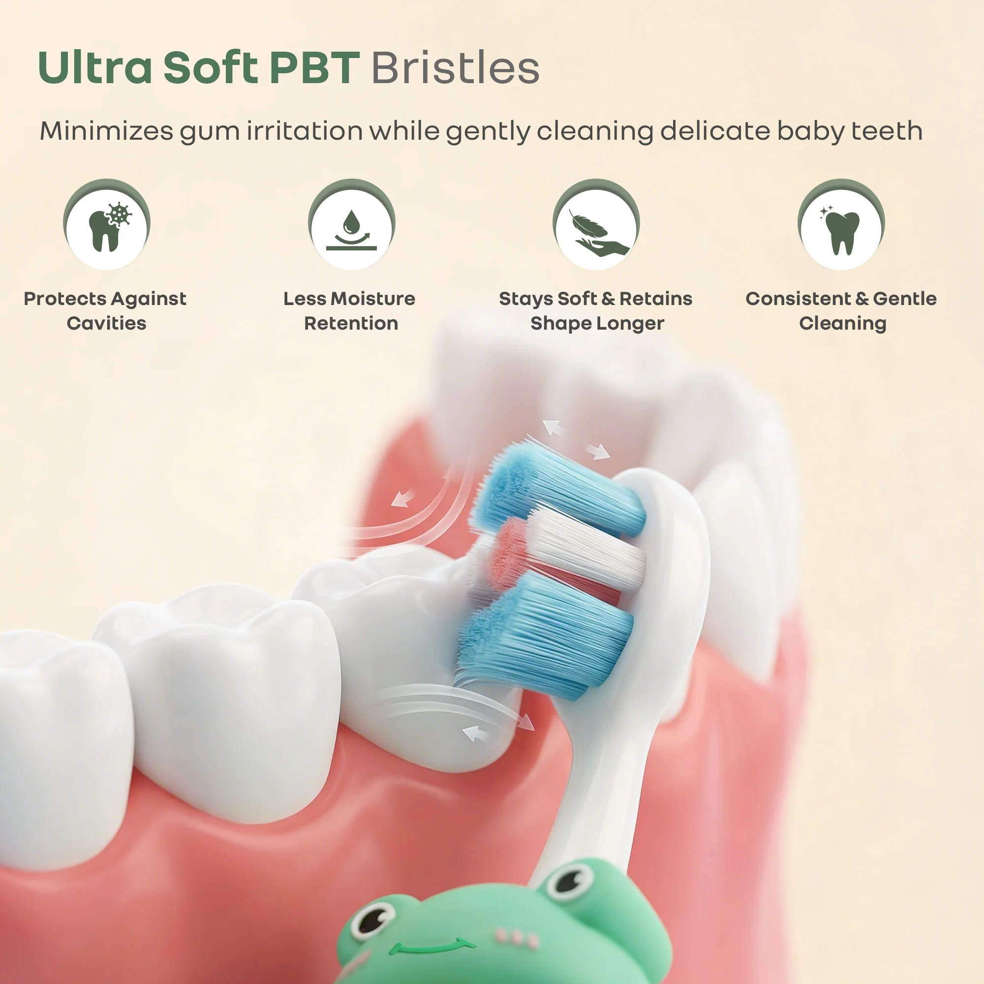 Tiny Smiles Zoobie Kids Toothbrush 2+ Years, Ultra Soft PBT Bristles, Self Standing Animal Design - Image 2