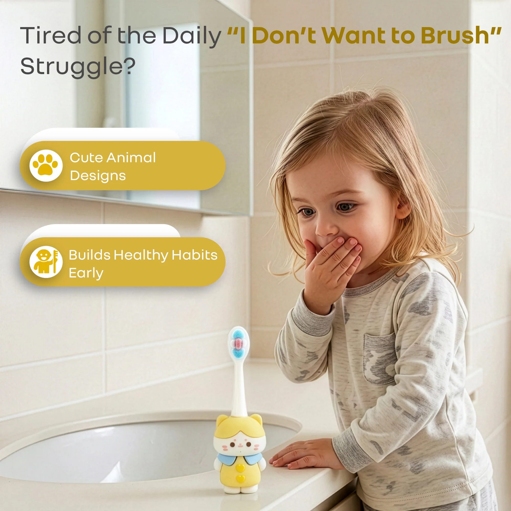 Tiny Smiles Zoobie Kids Toothbrush 2+ Years, Ultra Soft PBT Bristles, Self Standing Animal Design - Image 25