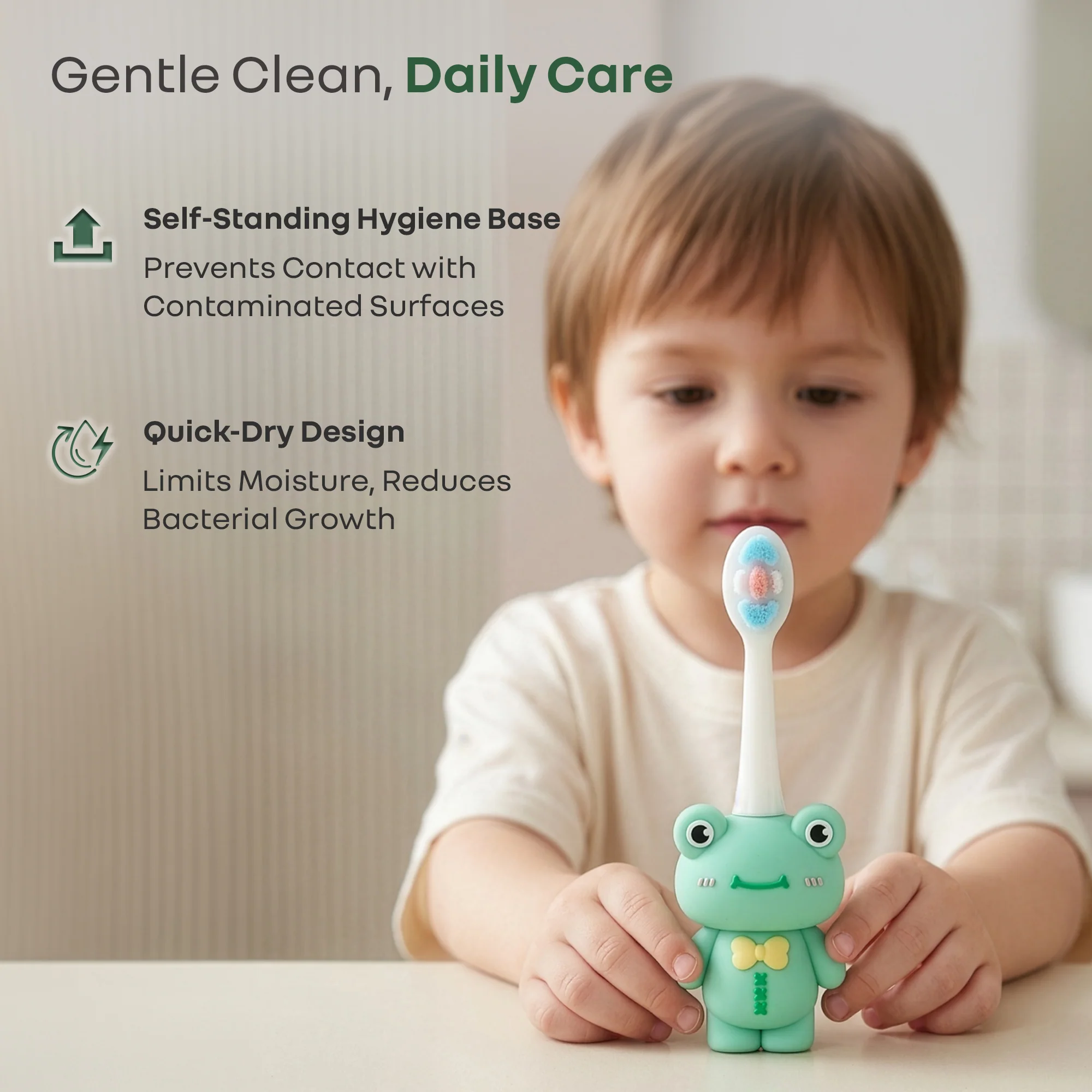 Tiny Smiles Zoobie Kids Toothbrush 2+ Years, Ultra Soft PBT Bristles, Self Standing Animal Design - Image 5