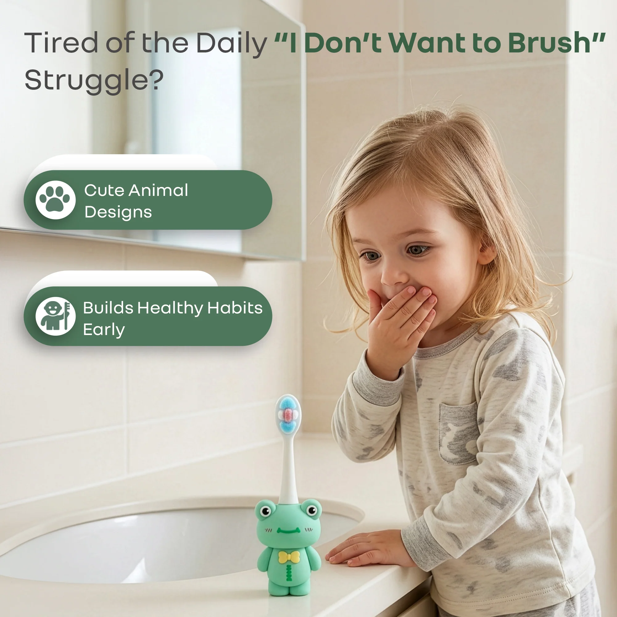 Tiny Smiles Zoobie Kids Toothbrush 2+ Years, Ultra Soft PBT Bristles, Self Standing Animal Design - Image 7