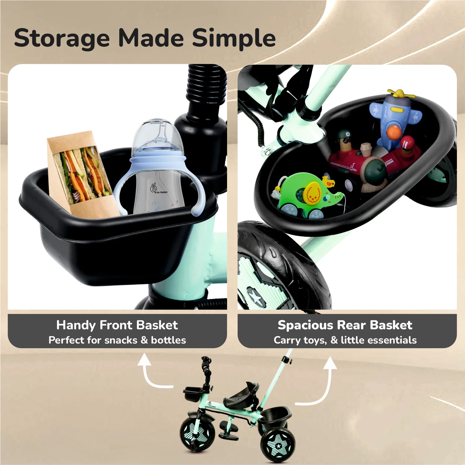 Tiny Toes R20 Ace Baby Tricycle – Smart Plug & Play Trike with Parental Control & EVA Wheels - Image 7
