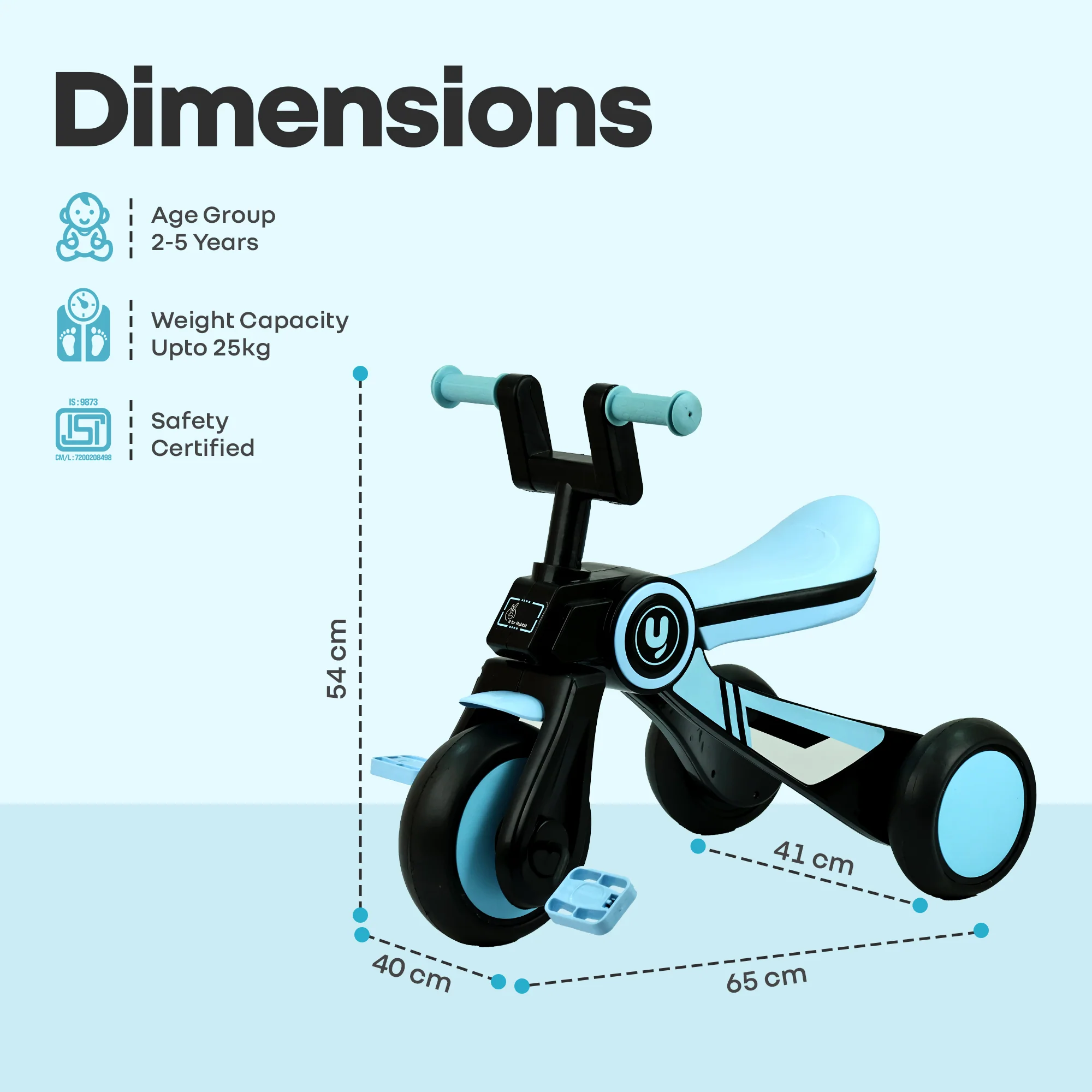 Tiny Toes Y Ace Kids Tricycle for 2–5 Years – BIS Certified Baby Tricycle with Sturdy Frame, Anti-Slip Handlebars, Wide Comfortable Seat & Smooth Wheels for Safe & Fun Riding (Upto 25 kg) - Image 10