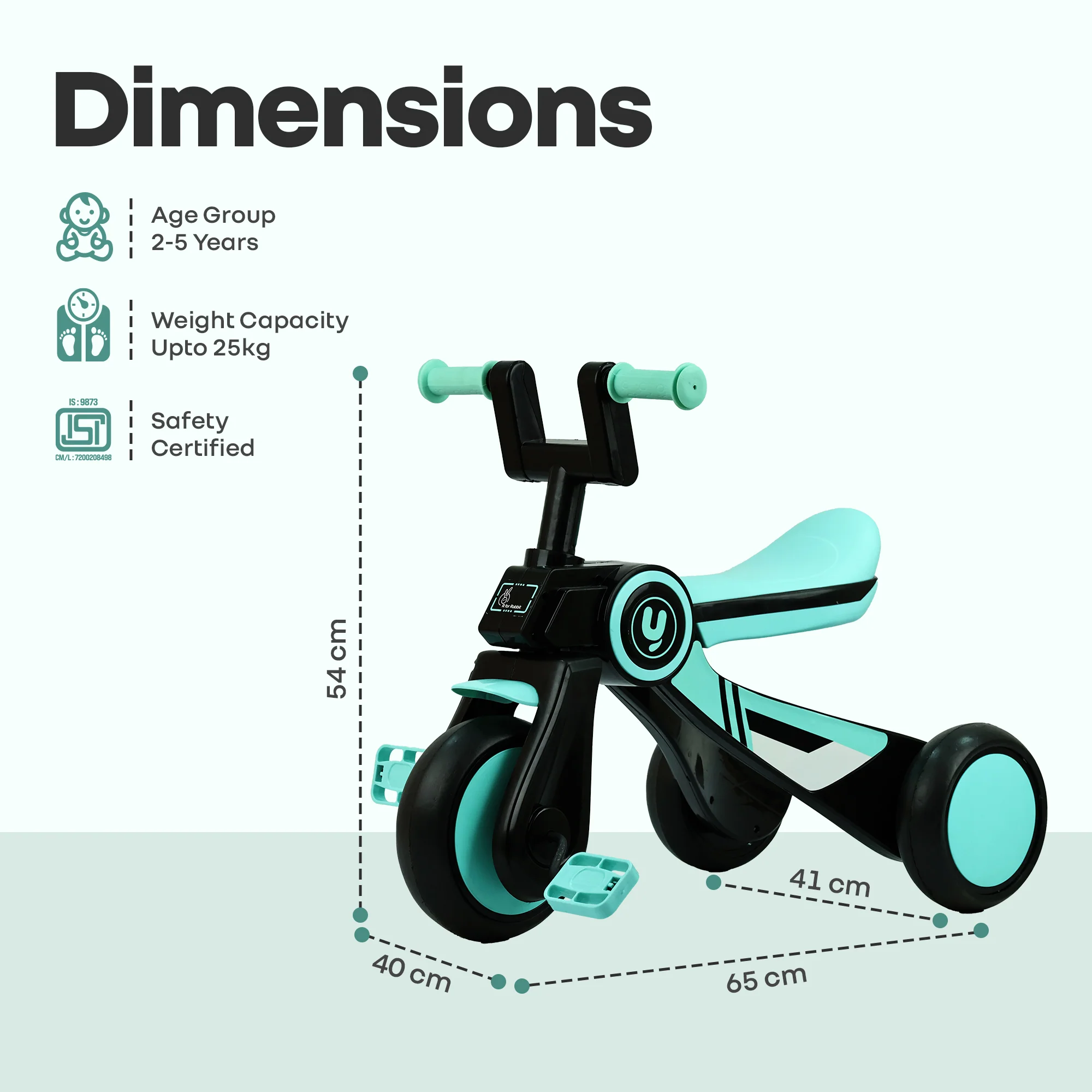 Tiny Toes Y Ace Kids Tricycle for 2–5 Years – BIS Certified Baby Tricycle with Sturdy Frame, Anti-Slip Handlebars, Wide Comfortable Seat & Smooth Wheels for Safe & Fun Riding (Upto 25 kg) - Image 17
