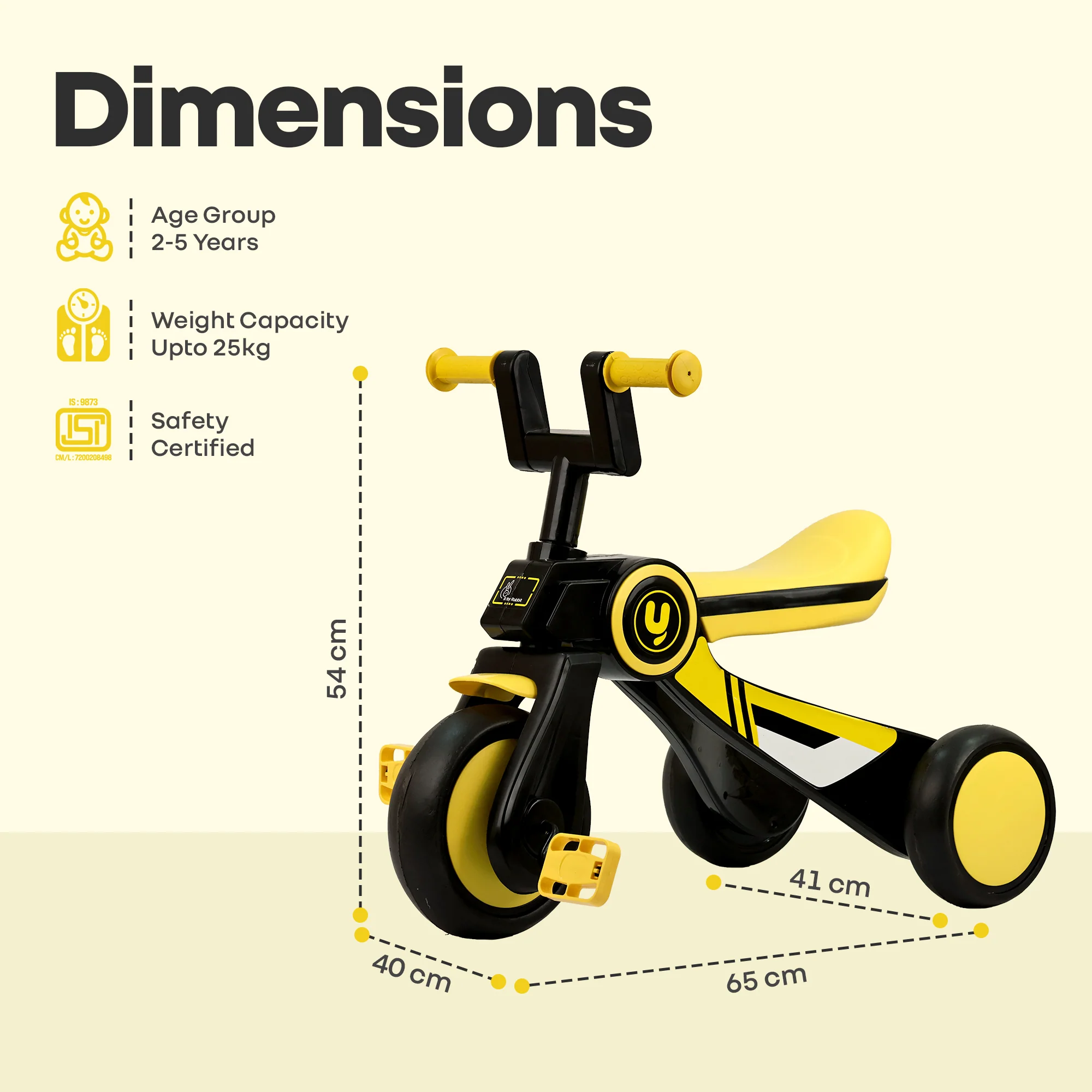 Tiny Toes Y Ace Kids Tricycle for 2–5 Years – BIS Certified Baby Tricycle with Sturdy Frame, Anti-Slip Handlebars, Wide Comfortable Seat & Smooth Wheels for Safe & Fun Riding (Upto 25 kg) - Image 24