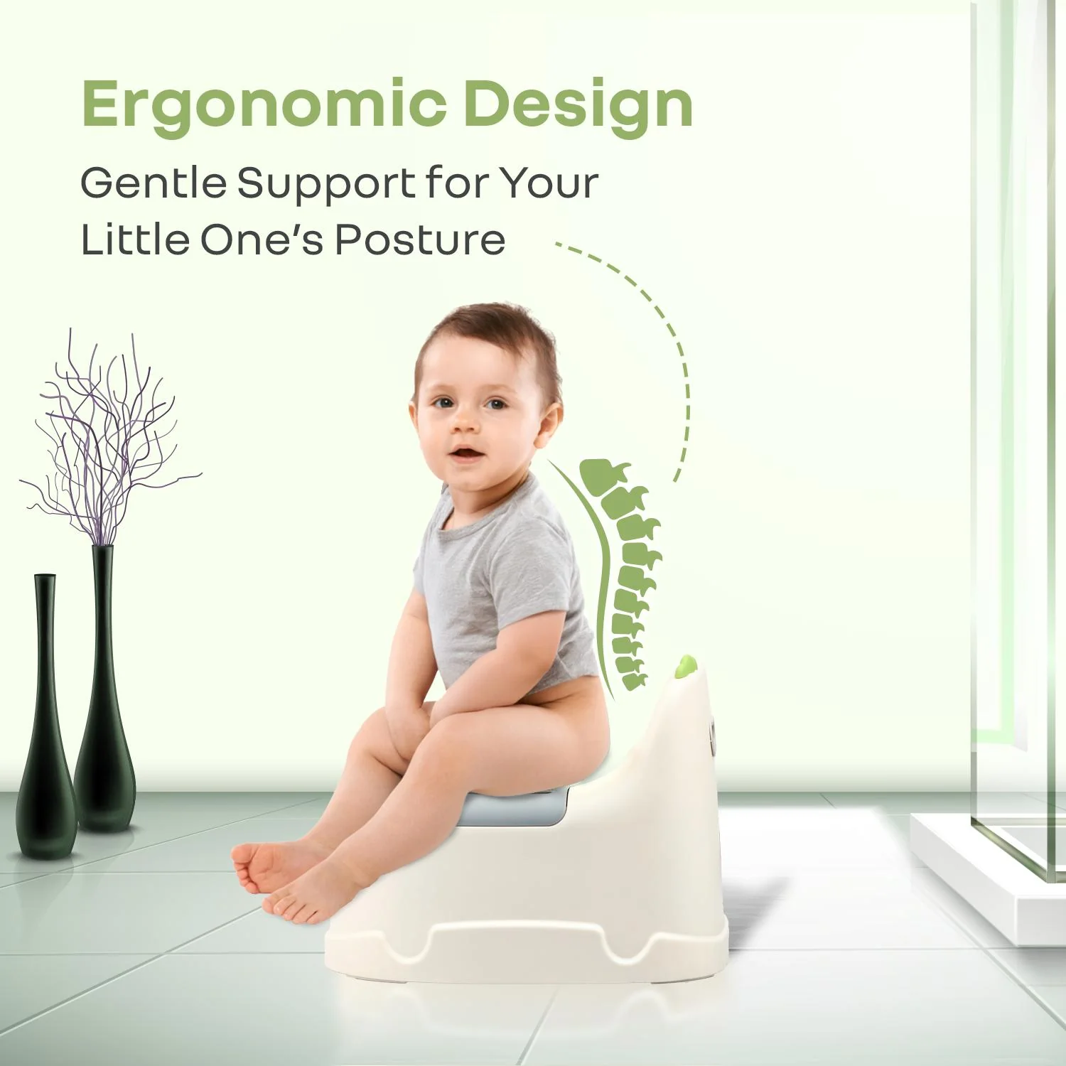 Tiny Tots Dino BPA-Free Potty Training Toilet Seat For Baby With Cushion - White Green - Image 3