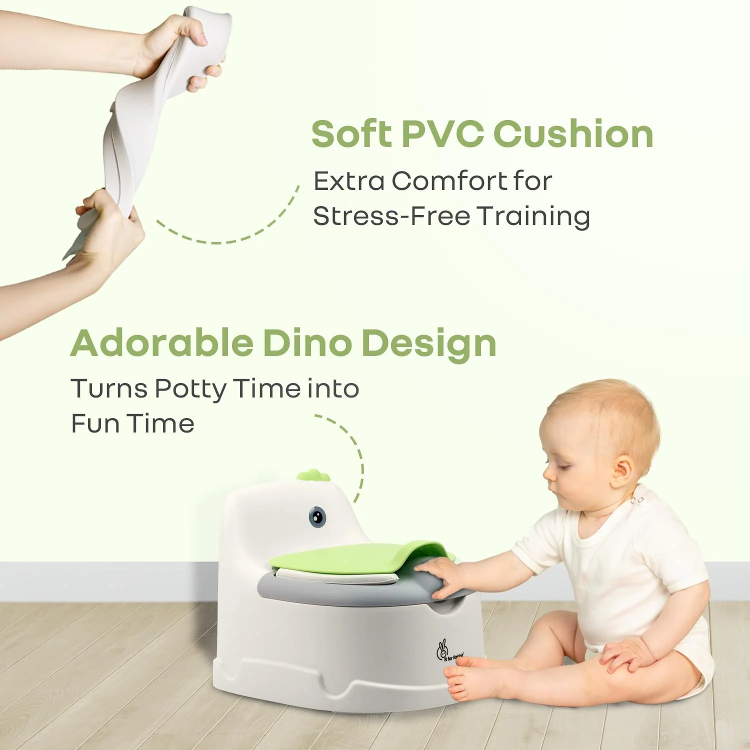 Tiny Tots Dino BPA-Free Potty Training Toilet Seat For Baby With Cushion - White Green - Image 4