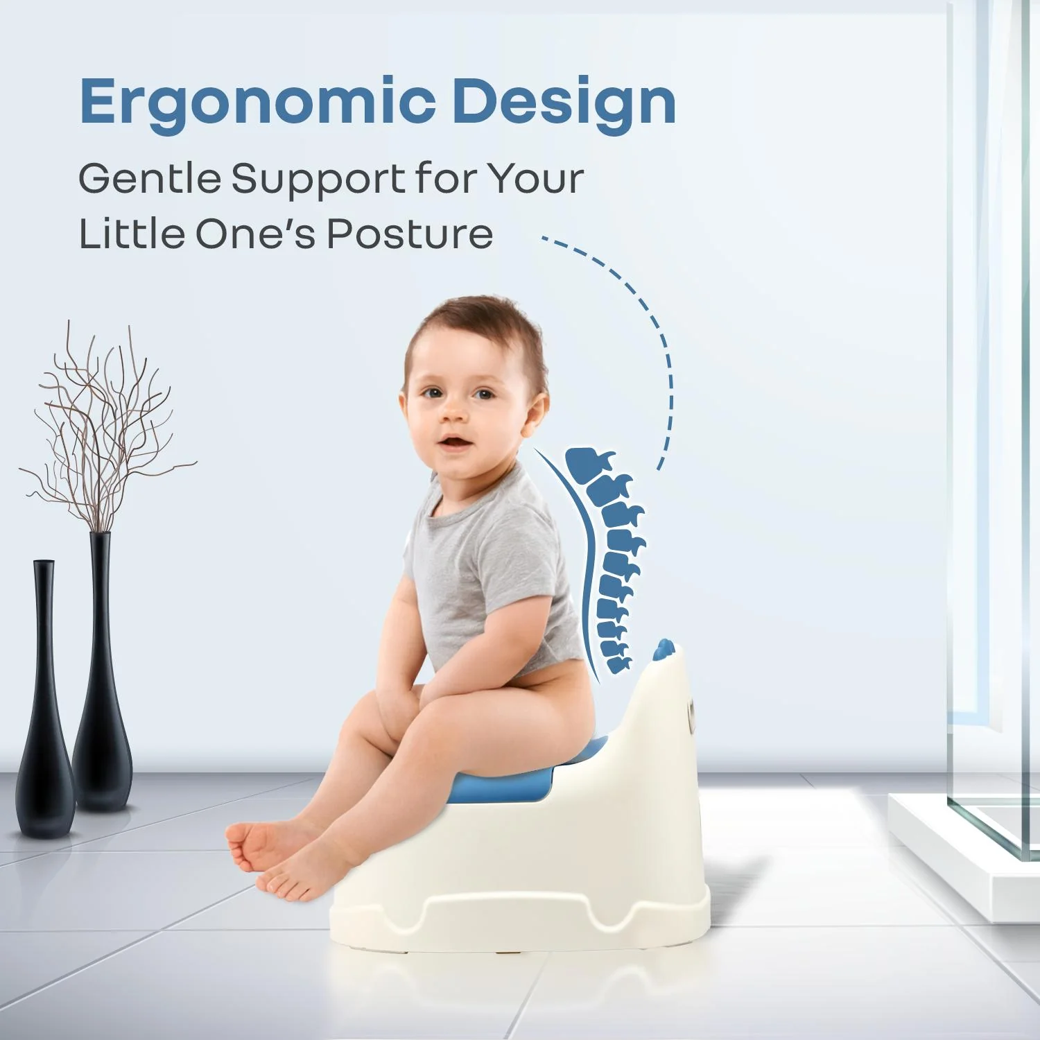 Tiny Tots Dino BPA-Free Potty Training Toilet Seat For Baby With Cushion - White Blue - Image 3