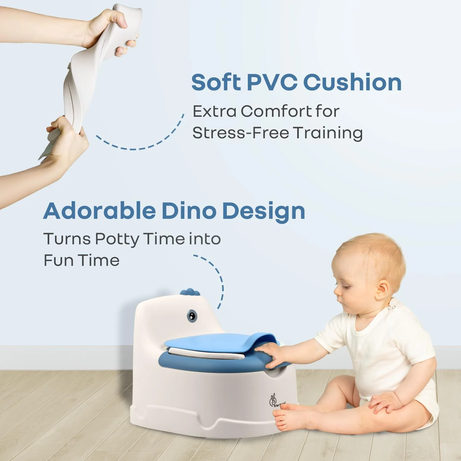 Tiny Tots Dino BPA-Free Potty Training Toilet Seat For Baby With Cushion - White Blue - Image 4