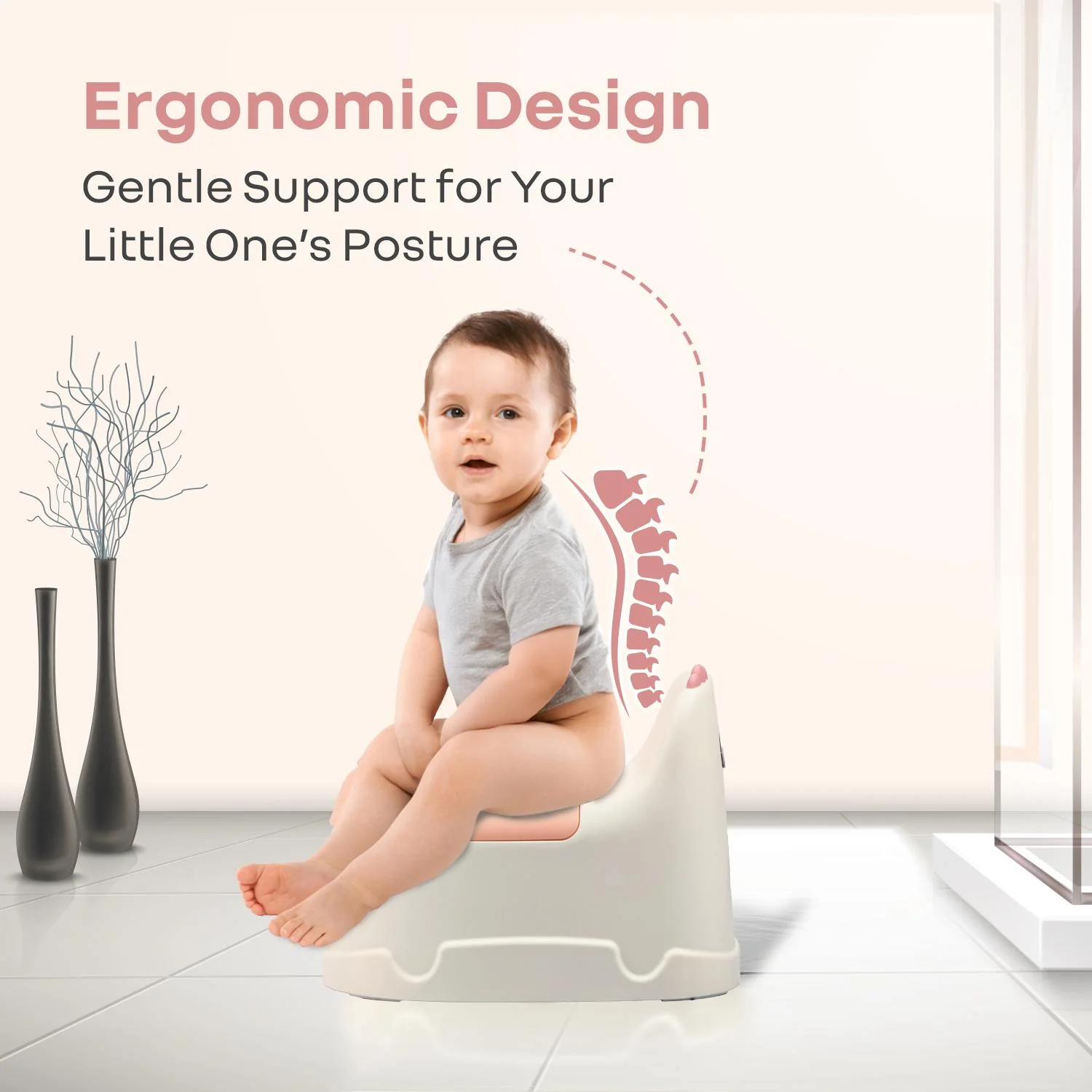 Tiny Tots Dino BPA-Free Potty Training Toilet Seat For Baby With Cushion - White Pink - Image 3