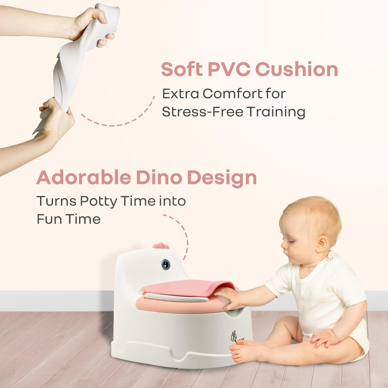 Tiny Tots Dino BPA-Free Potty Training Toilet Seat For Baby With Cushion - White Pink - Image 4