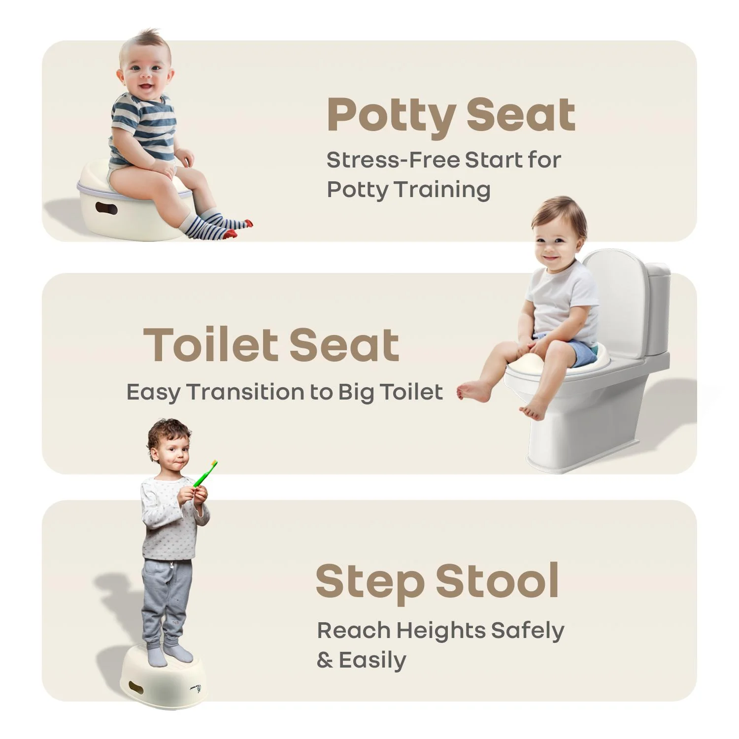 Tiny Tots Mellow 3-In-1 Convertible Potty Training Seat Safe & Ergonomic Chair - White Grey - Image 2