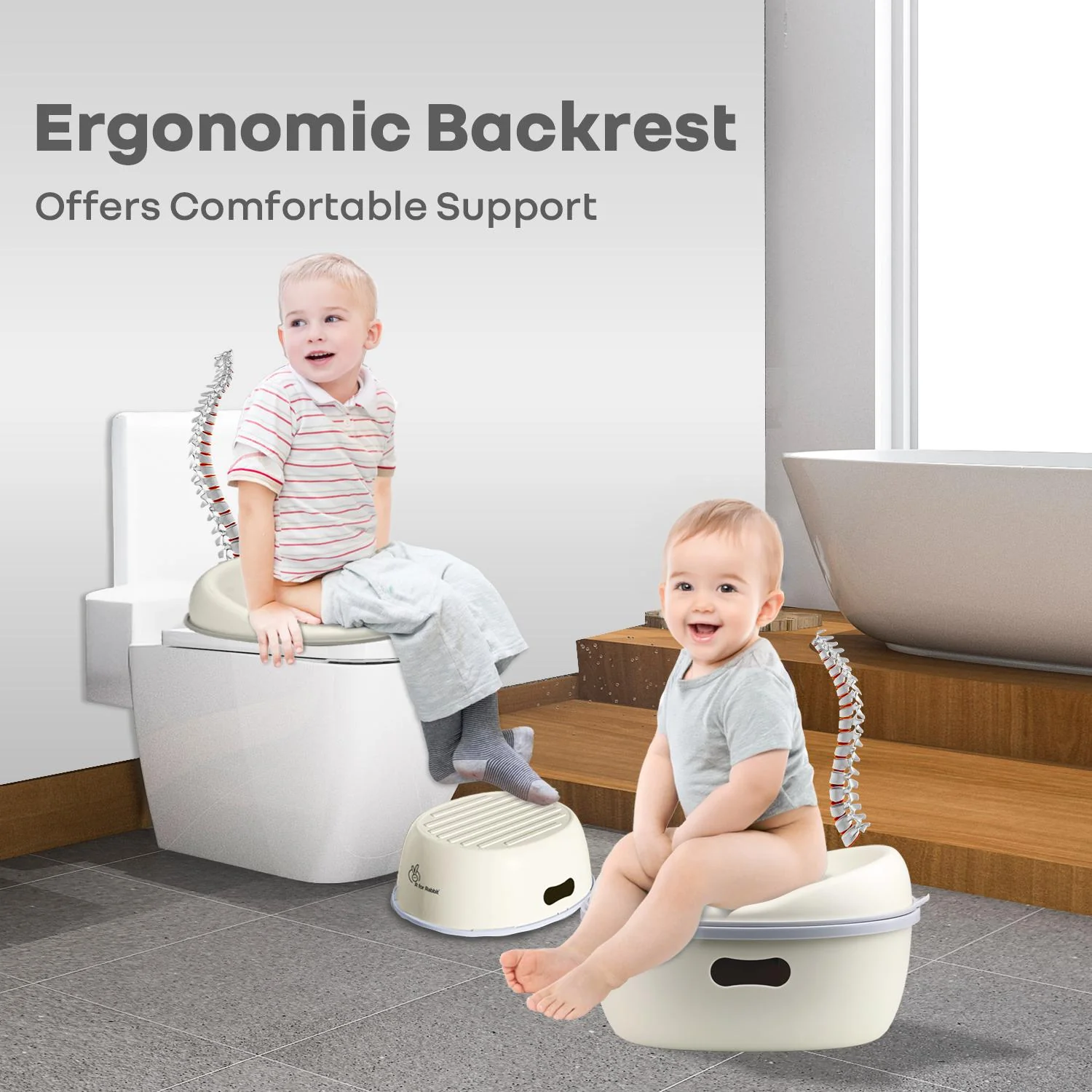 Tiny Tots Mellow 3-In-1 Convertible Potty Training Seat Safe & Ergonomic Chair - White Grey - Image 5