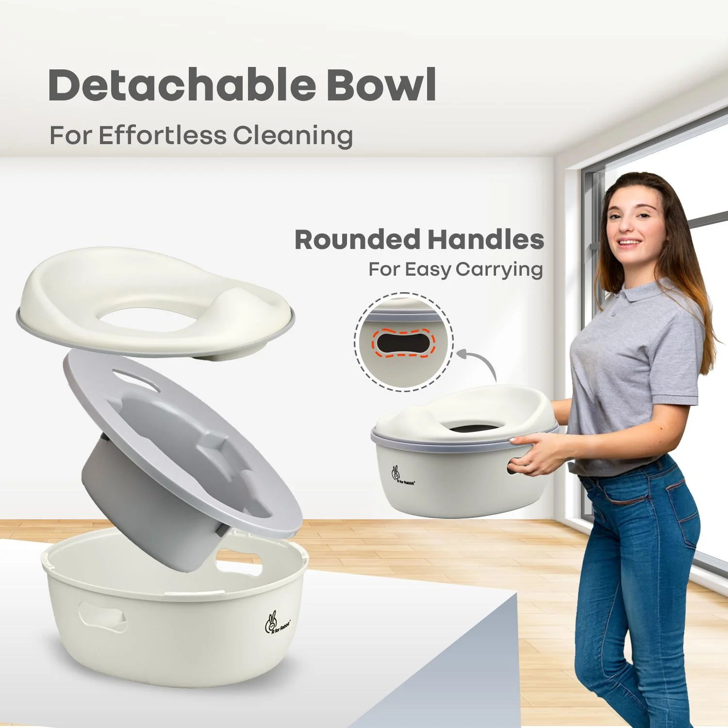 Tiny Tots Mellow 3-In-1 Convertible Potty Training Seat Safe & Ergonomic Chair - White Grey - Image 7