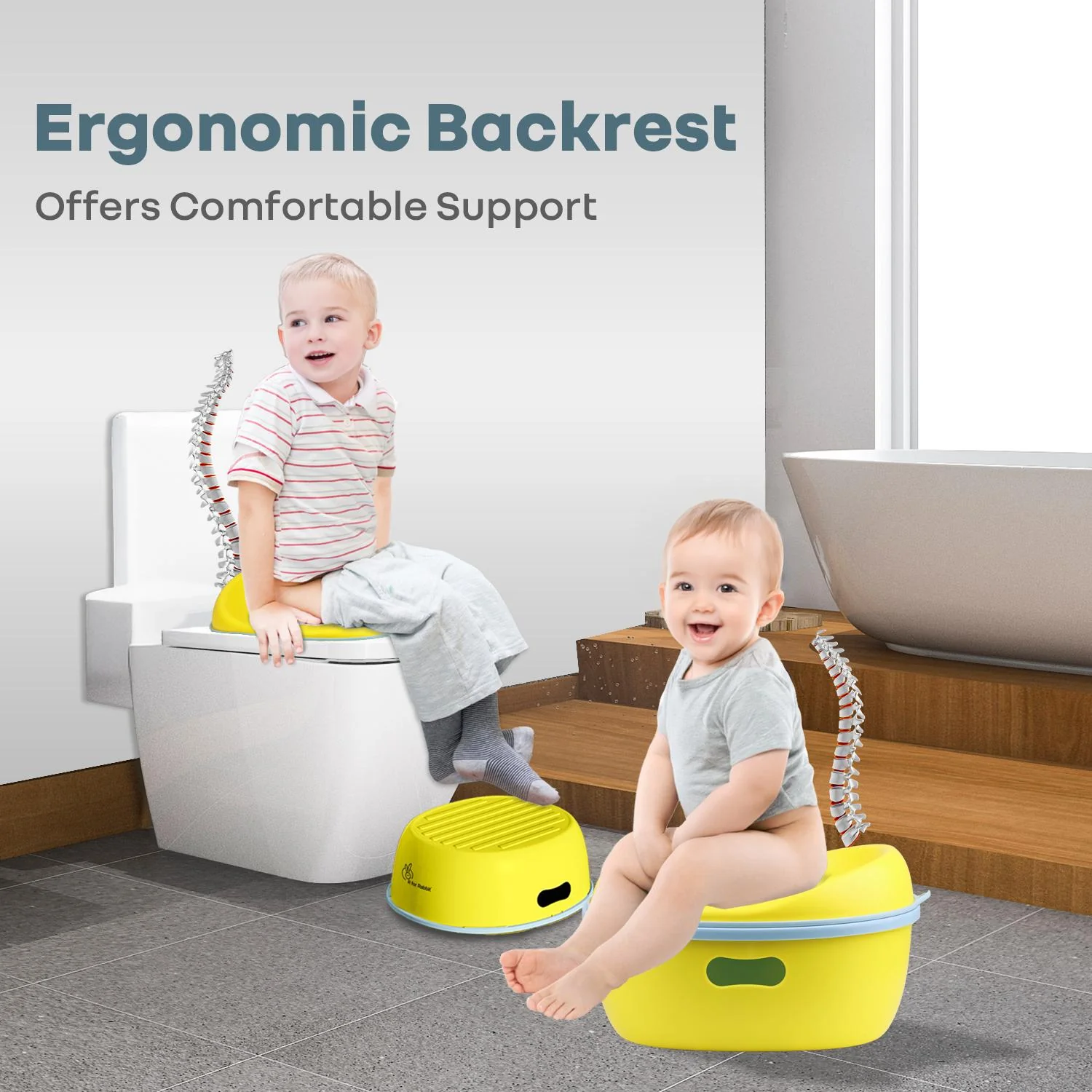 Tiny Tots Mellow 3-In-1 Convertible Potty Training Seat Safe & Ergonomic Chair - Yellow Blue - Image 5