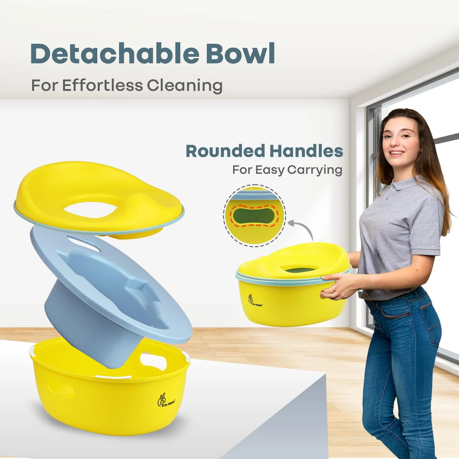 Tiny Tots Mellow 3-In-1 Convertible Potty Training Seat Safe & Ergonomic Chair - Yellow Blue - Image 7