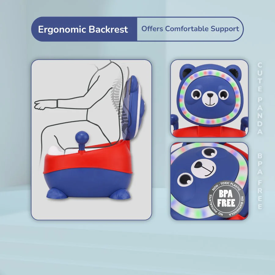 Tiny Tots Panda Potty Training Seat for Baby With Backrest And Grip Handles - Blue Red - Image 7