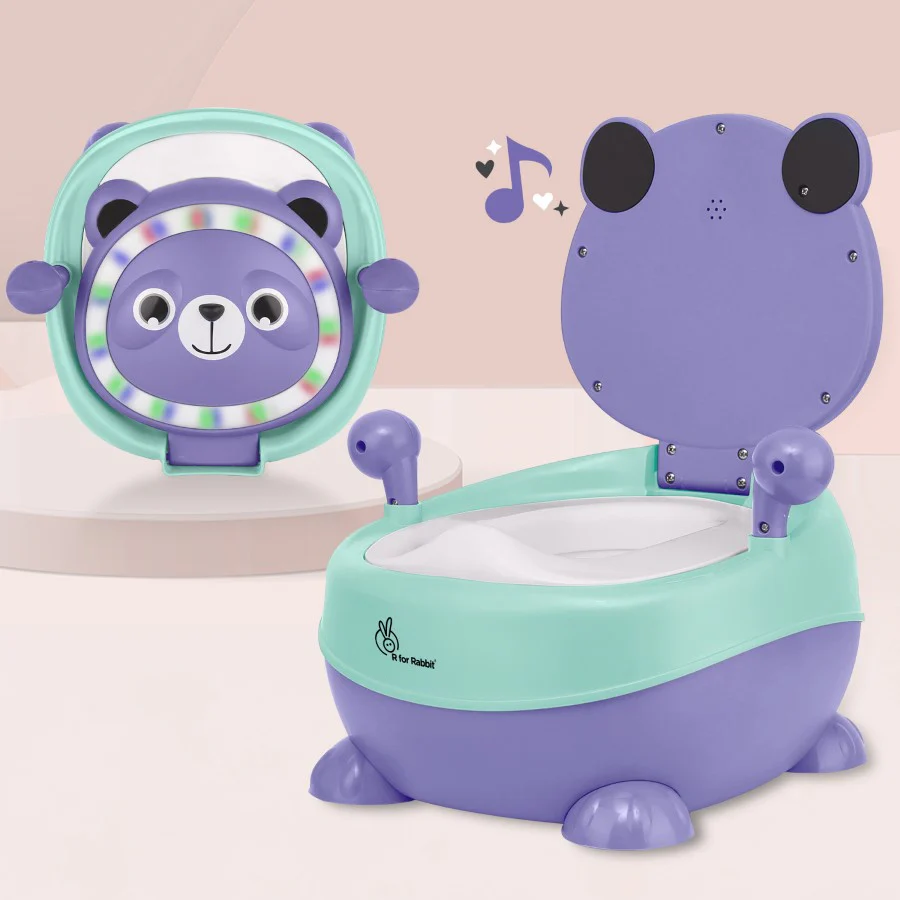 Tiny Tots Panda Potty Training Seat for Baby With Backrest And Grip Handles - Purple Green - Image 2