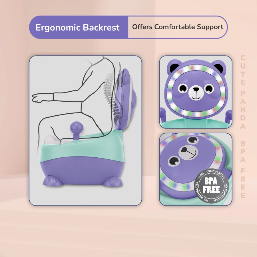 Tiny Tots Panda Potty Training Seat for Baby With Backrest And Grip Handles - Purple Green - Image 7