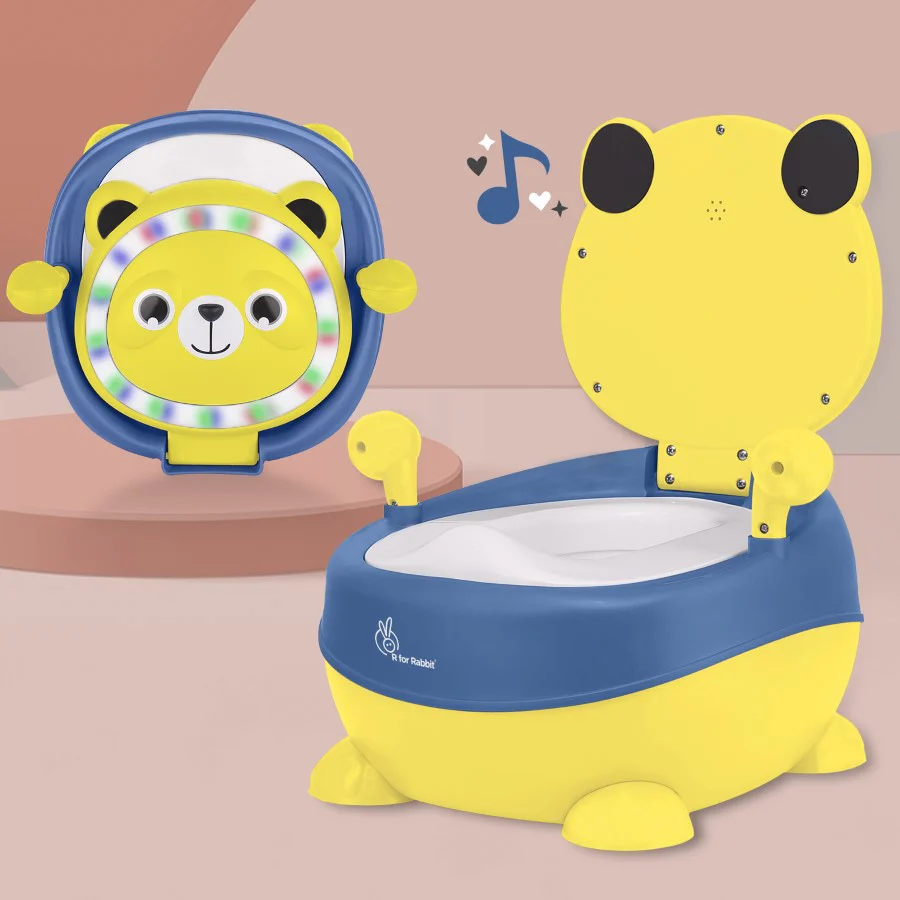 Tiny Tots Panda Potty Training Seat for Baby With Backrest And Grip Handles - Yellow Blue - Image 2