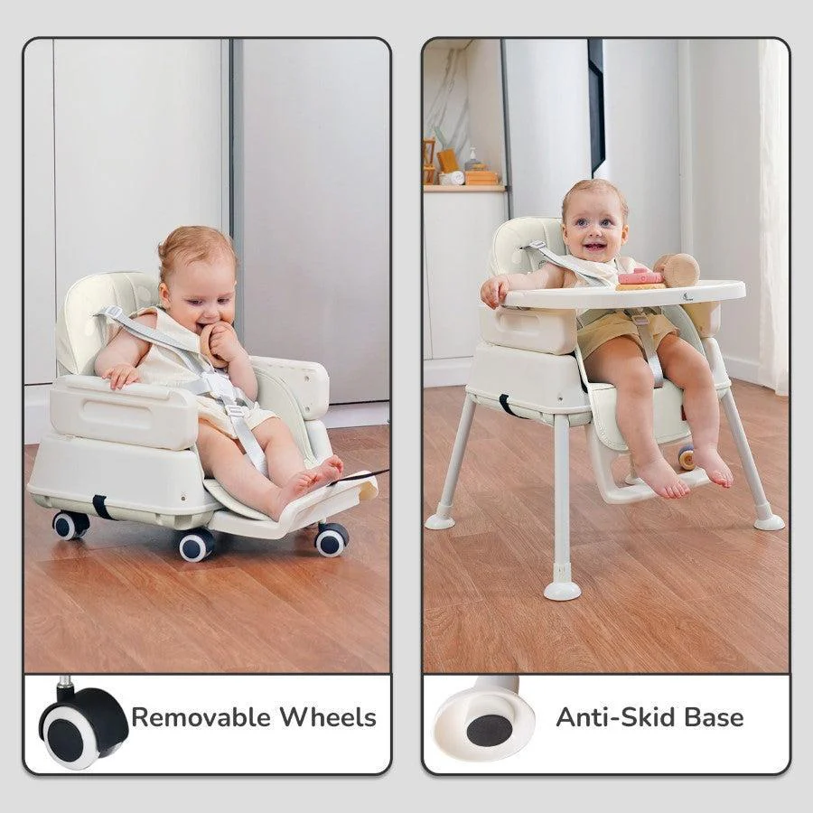 Truffle High Chair For Kids 4-in-1 Convertible Scratch Proof & Anti-Skid Rubber Base High Chair - Beige - Image 4