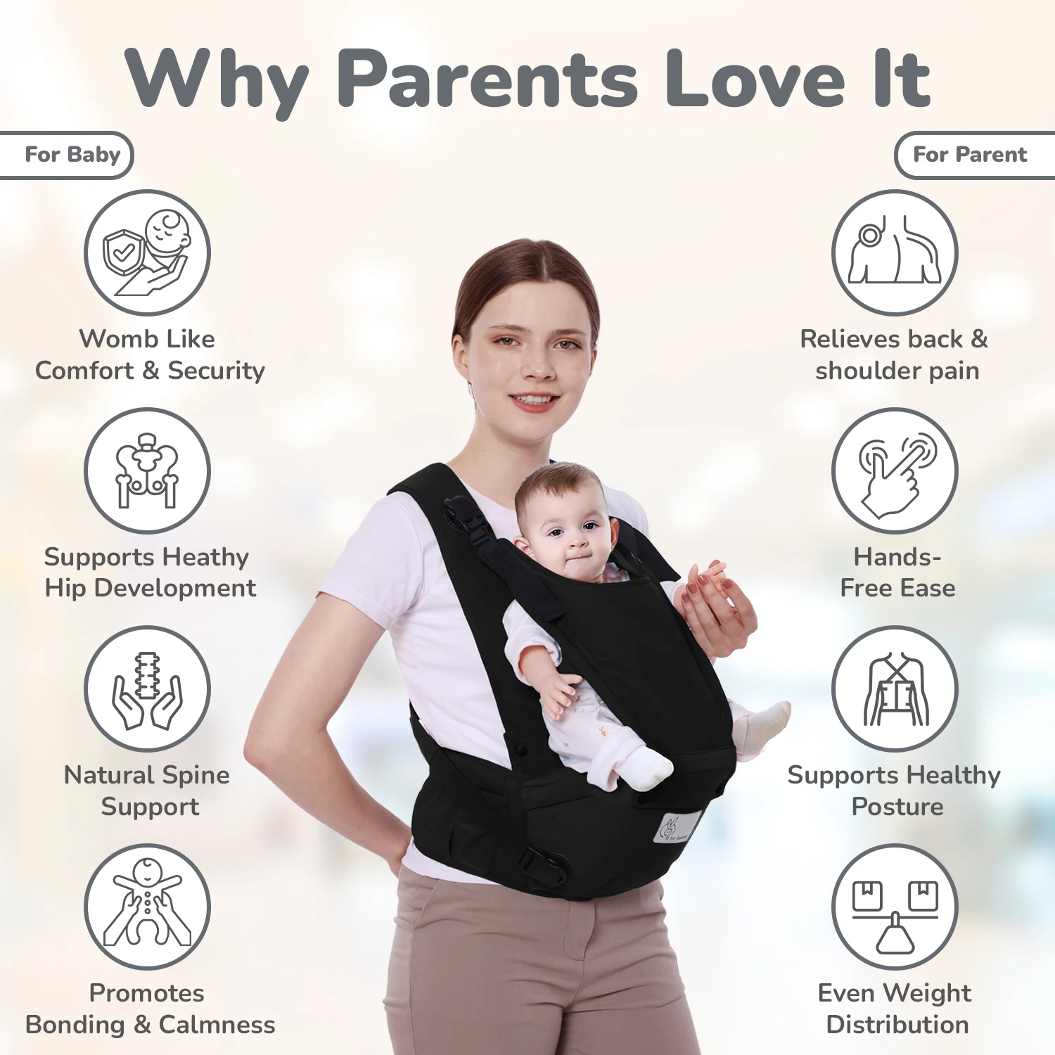 Upsy Daisy Cozy Ergonomic 5-in-1 Hip Sit Baby Carrier for All-Day Comfort - Image 6