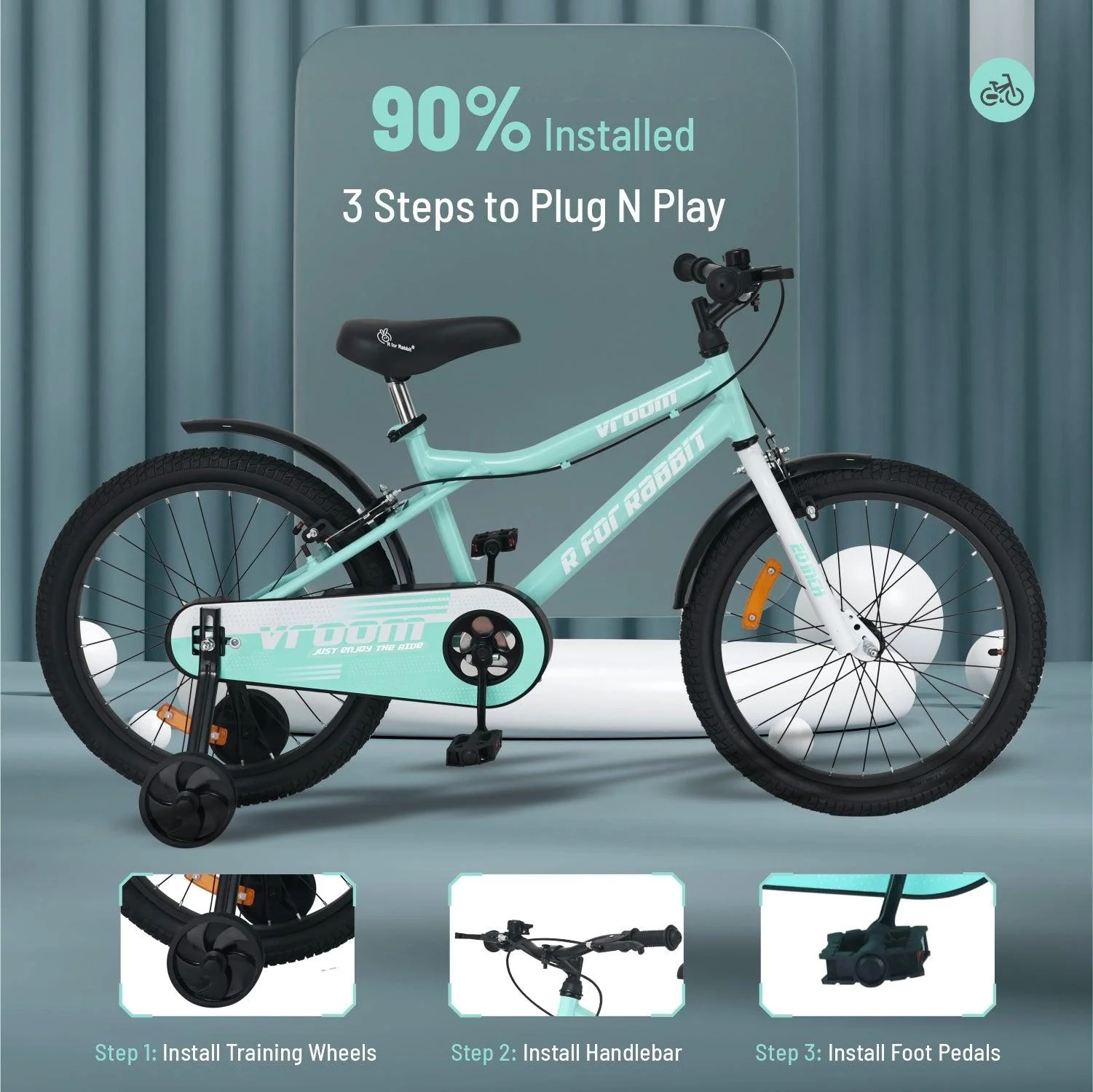 Vroom Bicycle For Kids 20 Inch With 90% Plug And Play For Ease Of Installation, Wide Training Wheels, Adjustable Seat, 7-10yrs, Upto 50kgs - Image 10