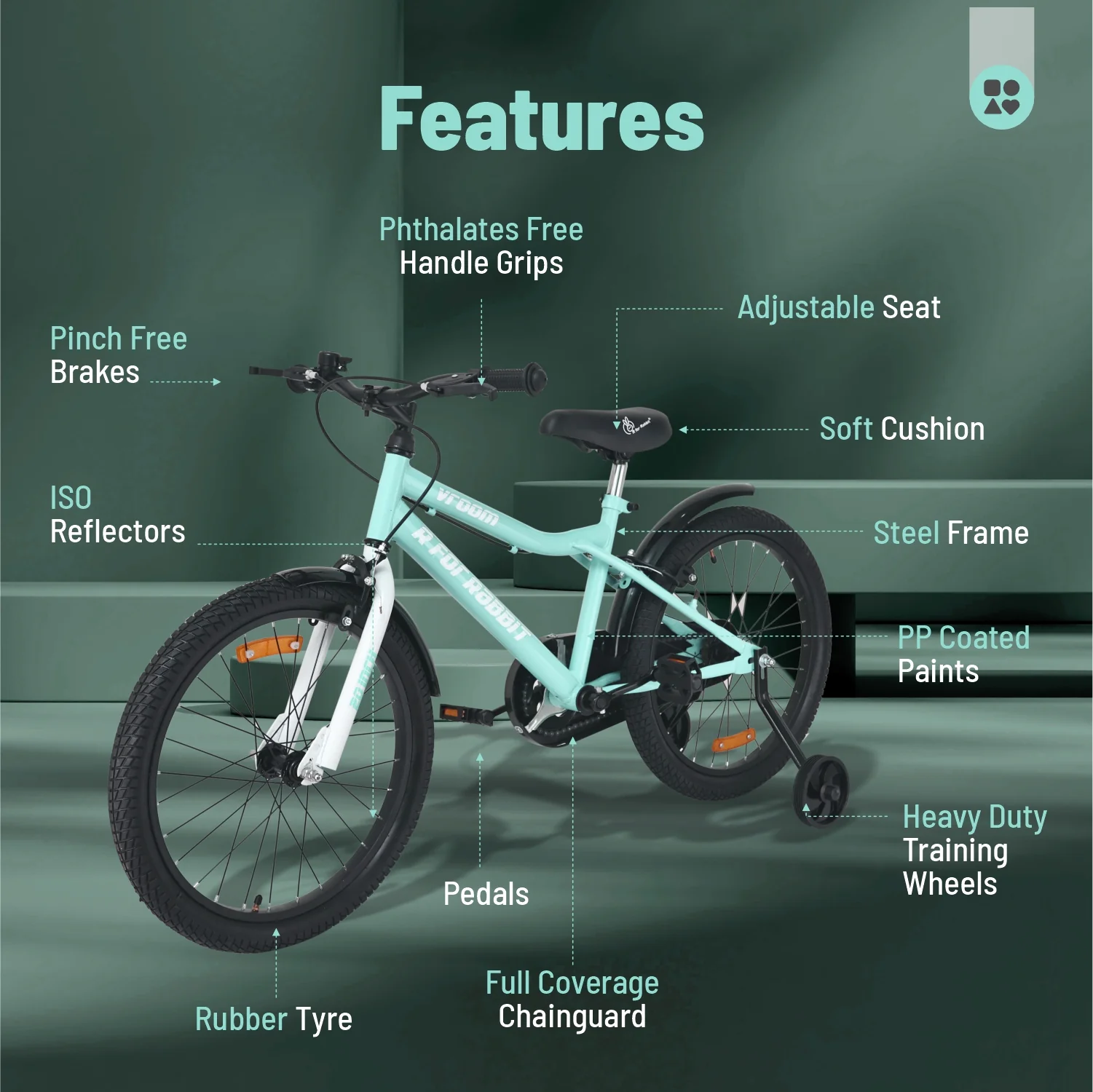 Vroom Bicycle For Kids 20 Inch With 90% Plug And Play For Ease Of Installation, Wide Training Wheels, Adjustable Seat, 7-10yrs, Upto 50kgs - Image 11