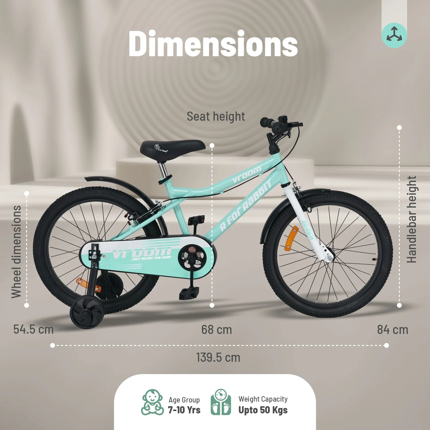 Vroom Bicycle For Kids 20 Inch With 90% Plug And Play For Ease Of Installation, Wide Training Wheels, Adjustable Seat, 7-10yrs, Upto 50kgs - Image 15