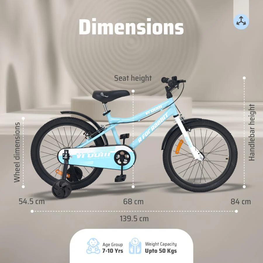 Vroom Bicycle For Kids 20 Inch With 90% Plug And Play For Ease Of Installation, Wide Training Wheels, Adjustable Seat, 7-10yrs, Upto 50kgs - Image 8