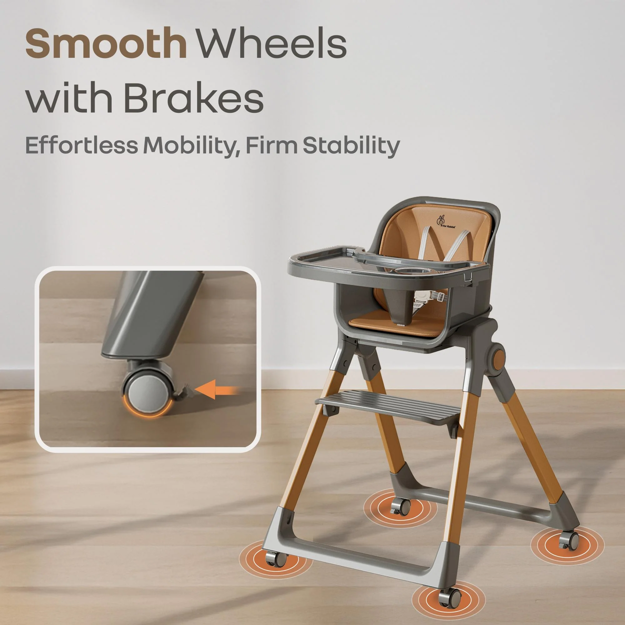 Walnut High Chair - 3 in 1 Convertible kids Highchair with Booster & Stool - Dark Grey - Image 8
